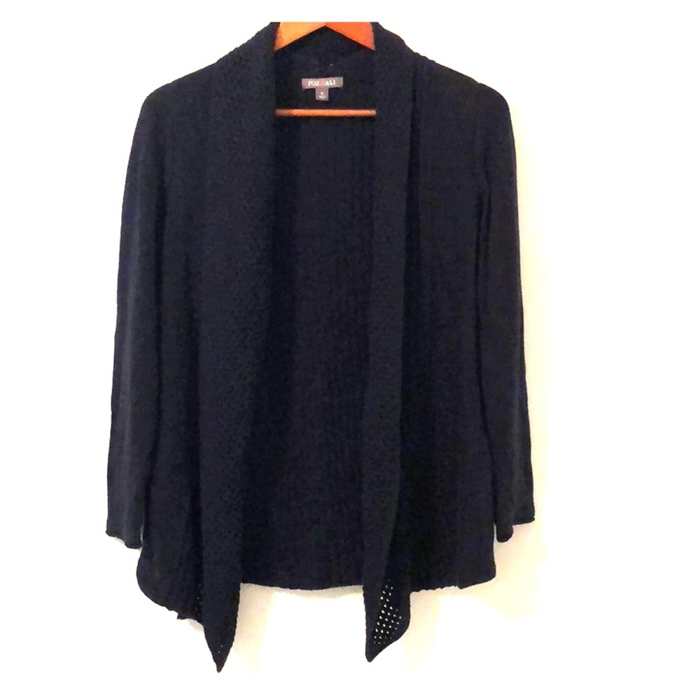 Roz & Ali Navy Knit Open Cardigan Size M